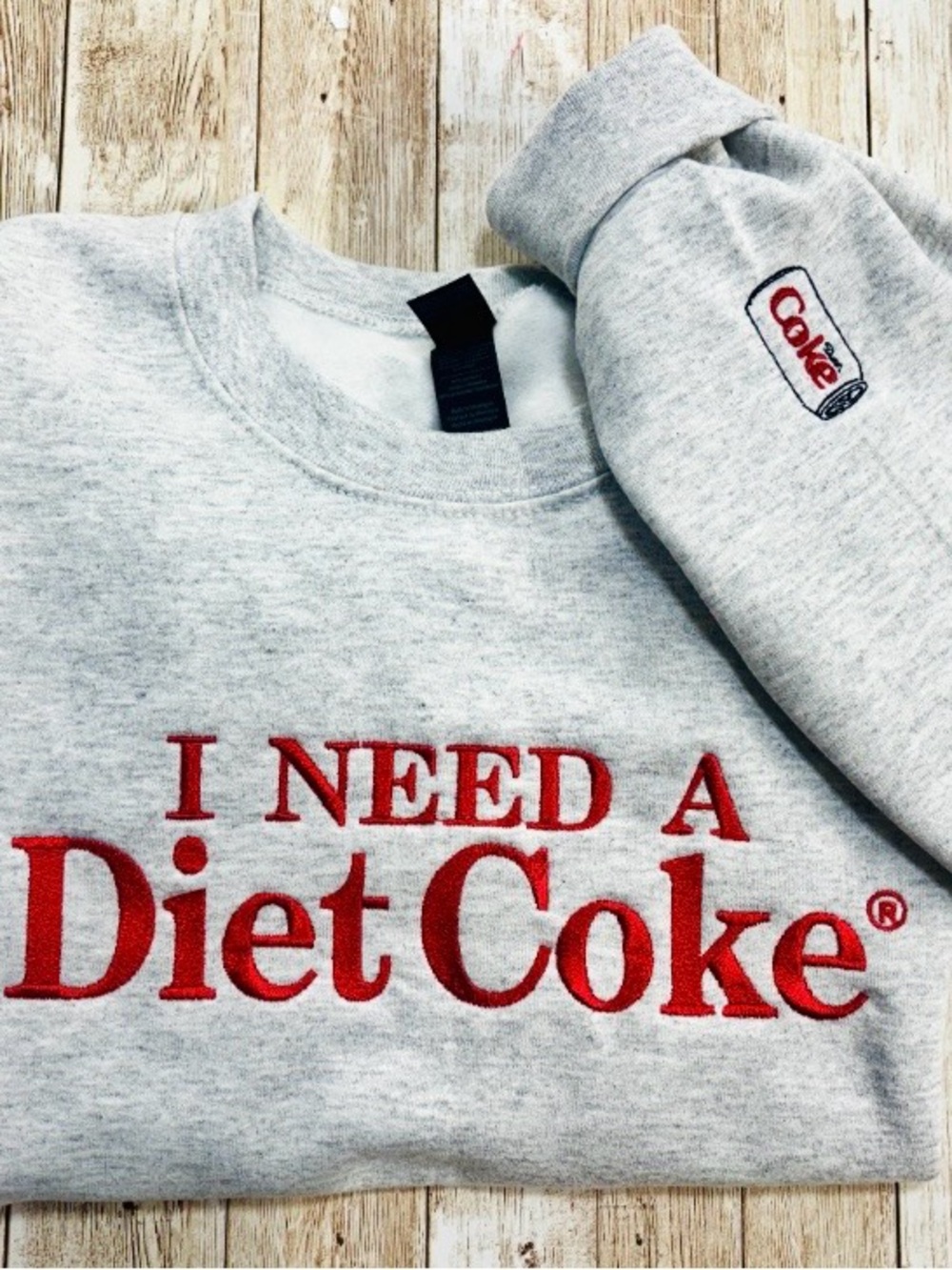 Diet Coke Embroidered Grey Crewneck Sweatshirt